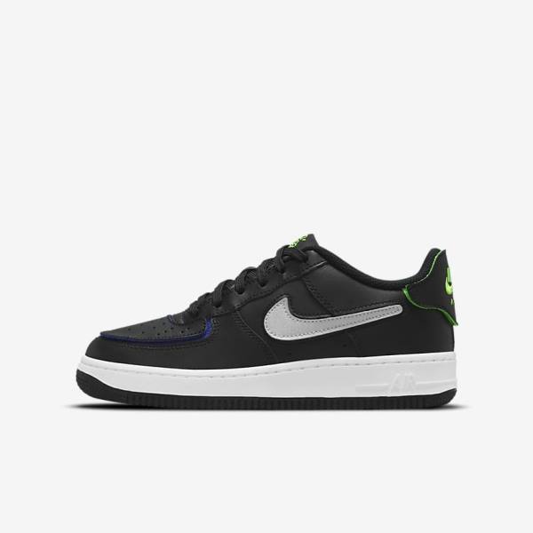 Nike Air Force 1-1 Older Kids\' Sneakers Black / Metal Silver | NK690PHN