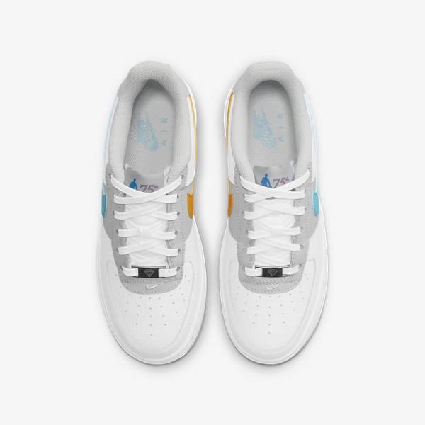 Nike Air Force 1 EMB Older Kids' Sneakers White / Grey / Turquoise Blue | NK805REF