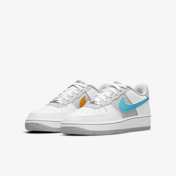 Nike Air Force 1 EMB Older Kids' Sneakers White / Grey / Turquoise Blue | NK805REF