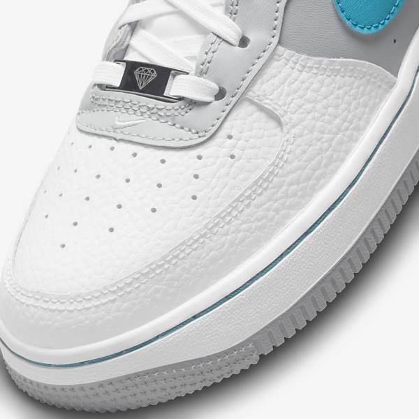 Nike Air Force 1 EMB Older Kids' Sneakers White / Grey / Turquoise Blue | NK805REF