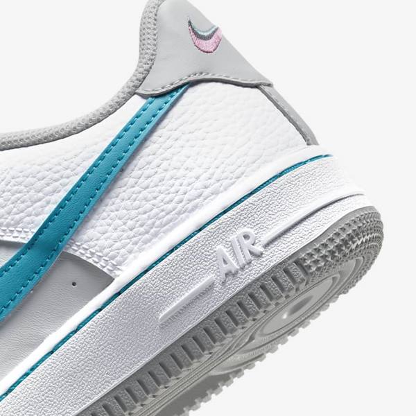 Nike Air Force 1 EMB Older Kids' Sneakers White / Grey / Turquoise Blue | NK805REF