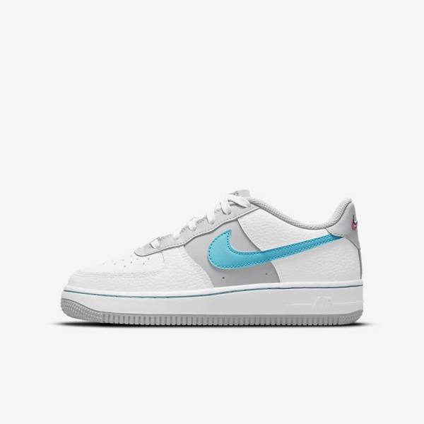 Nike Air Force 1 EMB Older Kids\' Sneakers White / Grey / Turquoise Blue | NK805REF