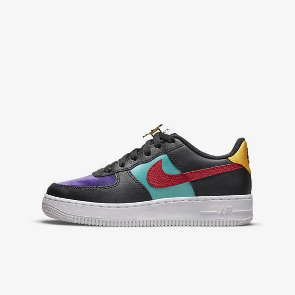 Nike Air Force 1 LV8 EMB Older Kids\' Sneakers Black / Turquoise / Purple / Red | NK830TSH