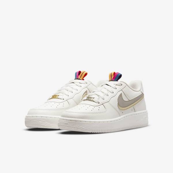 Nike Air Force 1 LV8 Older Kids' Sneakers White / Pink / Metal Blue Grey | NK358XGQ