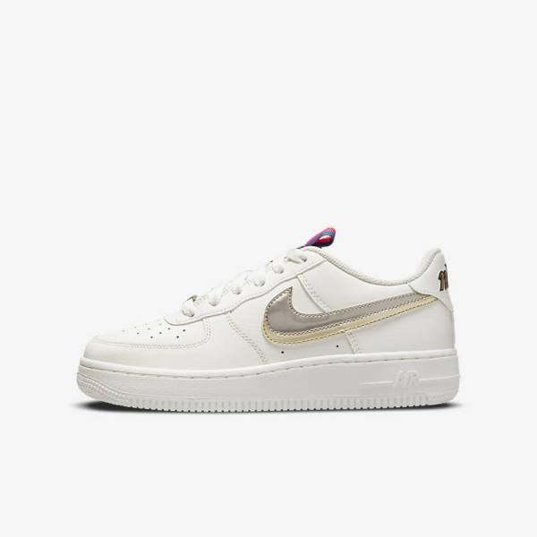 Nike Air Force 1 LV8 Older Kids\' Sneakers White / Pink / Metal Blue Grey | NK358XGQ