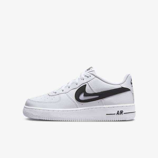 Nike Air Force 1 Older Kids\' Sneakers White / Black | NK029UAJ