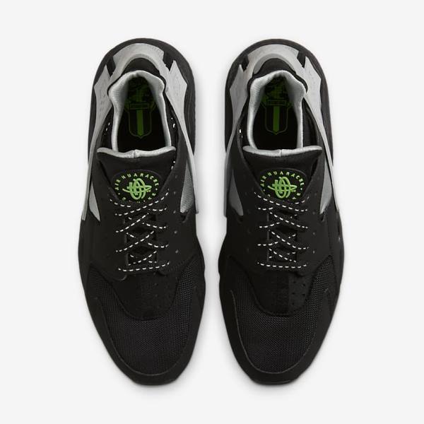 Nike Air Huarache Men's Sneakers Black / Metal Silver / Silver / Green | NK307KQE