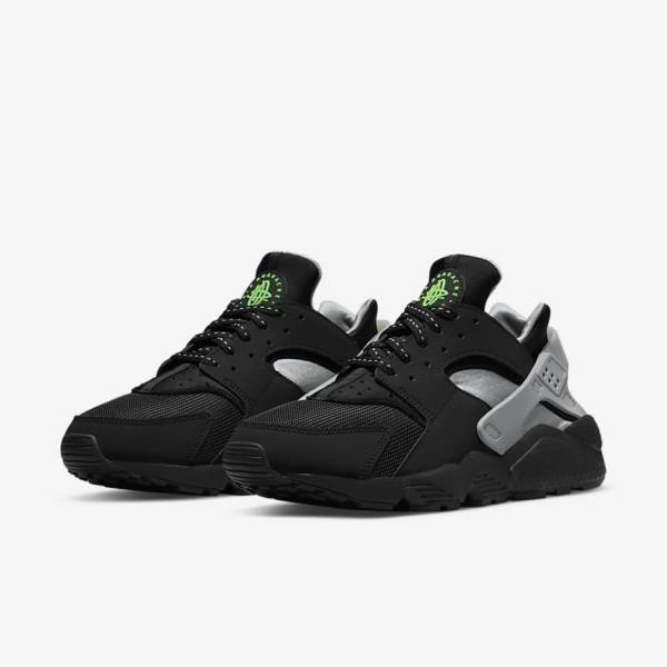 Nike Air Huarache Men's Sneakers Black / Metal Silver / Silver / Green | NK307KQE