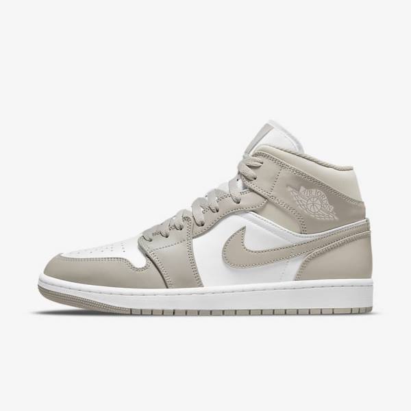 Nike Air Jordan 1 Mid Men\'s Sneakers Grey / White / Light Beige | NK367BDE