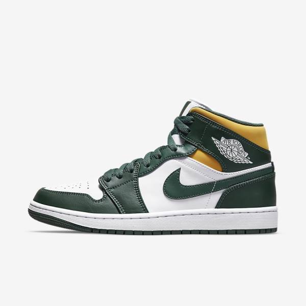 Nike Air Jordan 1 Mid Men\'s Sneakers Green / White | NK946KNP