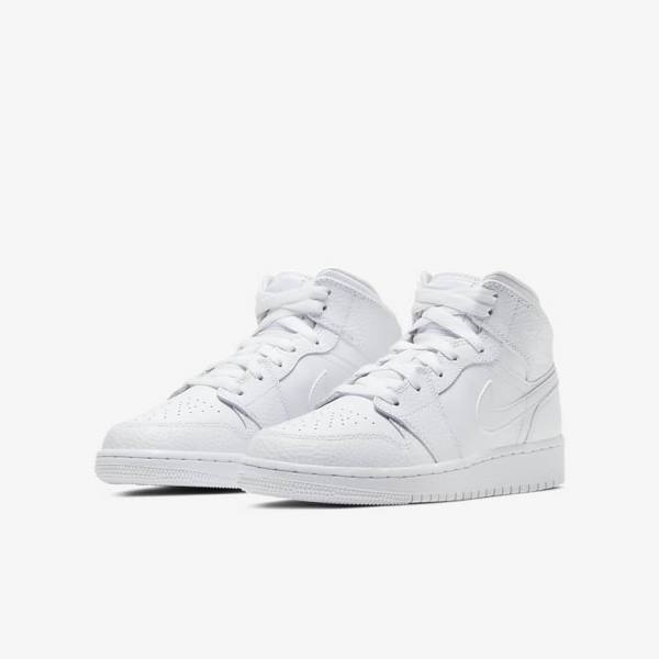 Nike Air Jordan 1 Mid Older Kids' Sneakers White | NK093JQO