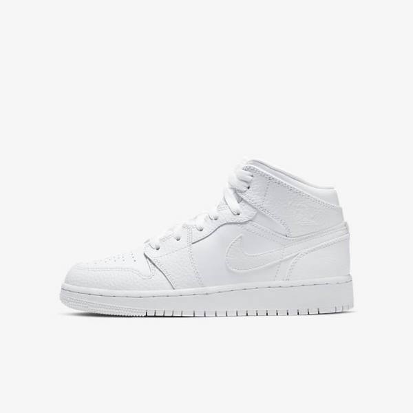 Nike Air Jordan 1 Mid Older Kids\' Sneakers White | NK093JQO