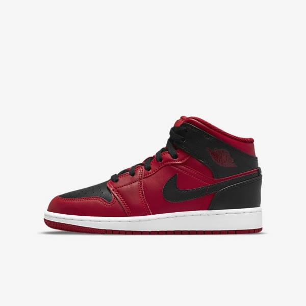 Nike Air Jordan 1 Mid Older Kids\' Sneakers Red / White / Black | NK176PZN