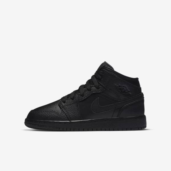 Nike Air Jordan 1 Mid Older Kids\' Sneakers Black | NK834KNL