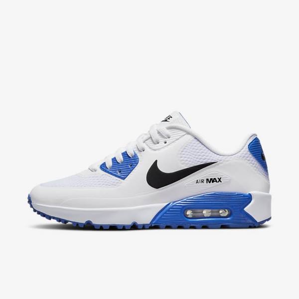 Nike Air Max 90 G Men\'s Golf Shoes White / Blue / Platinum / Black | NK586GIL