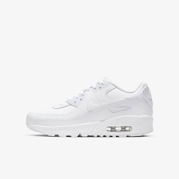 Nike Air Max 90 LTR Older Kids\' Sneakers White / Metal Silver / White | NK069ARK