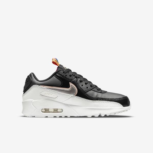 Nike Air Max 90 LTR SE Older Kids' Sneakers Black / White / Metal Blue Grey | NK517BOM