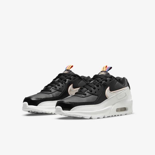 Nike Air Max 90 LTR SE Older Kids' Sneakers Black / White / Metal Blue Grey | NK517BOM