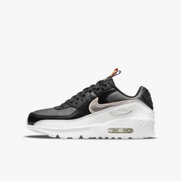 Nike Air Max 90 LTR SE Older Kids\' Sneakers Black / White / Metal Blue Grey | NK517BOM