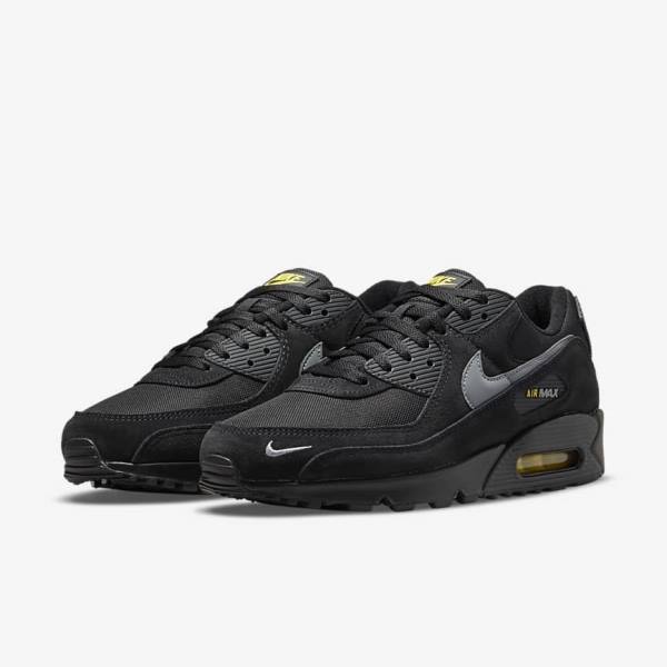 Nike Air Max 90 Men's Sneakers Black / Yellow / Metal Grey | NK174VYD