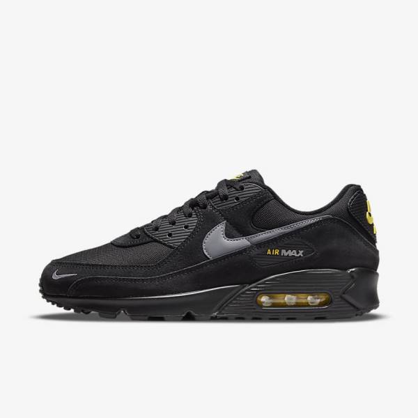 Nike Air Max 90 Men\'s Sneakers Black / Yellow / Metal Grey | NK174VYD