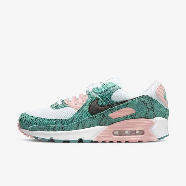 Nike Air Max 90 Men\'s Sneakers Turquoise / White / Coral / Black | NK105ULS