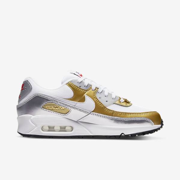 Nike Air Max 90 SE Women's Sneakers White / Metal Gold / Metal Silver / White | NK750MKS