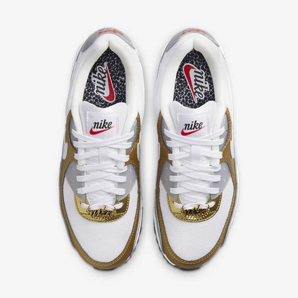 Nike Air Max 90 SE Women's Sneakers White / Metal Gold / Metal Silver / White | NK750MKS