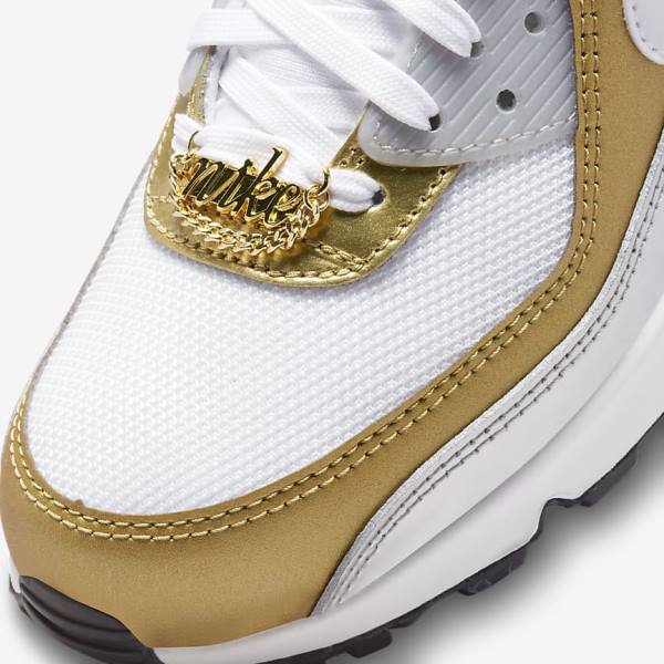 Nike Air Max 90 SE Women's Sneakers White / Metal Gold / Metal Silver / White | NK750MKS