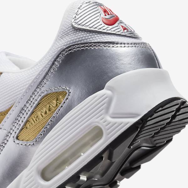 Nike Air Max 90 SE Women's Sneakers White / Metal Gold / Metal Silver / White | NK750MKS