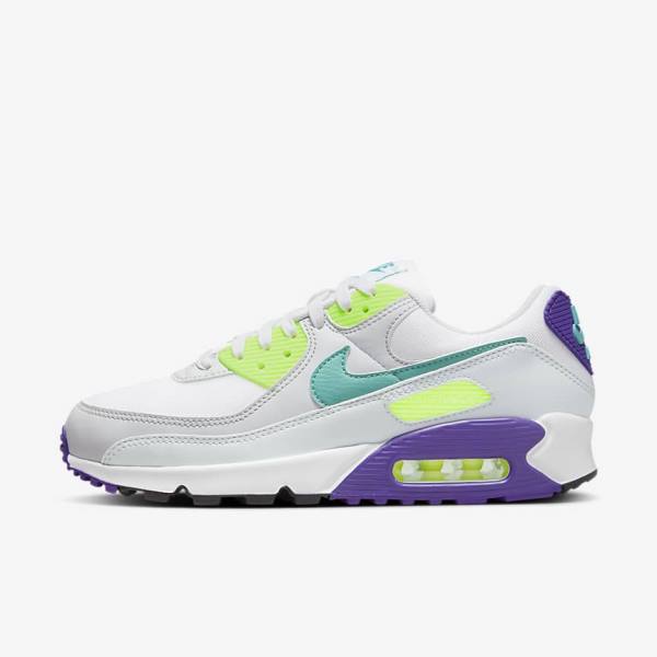 Nike Air Max 90 Women\'s Sneakers White / Platinum / Turquoise | NK148NYU