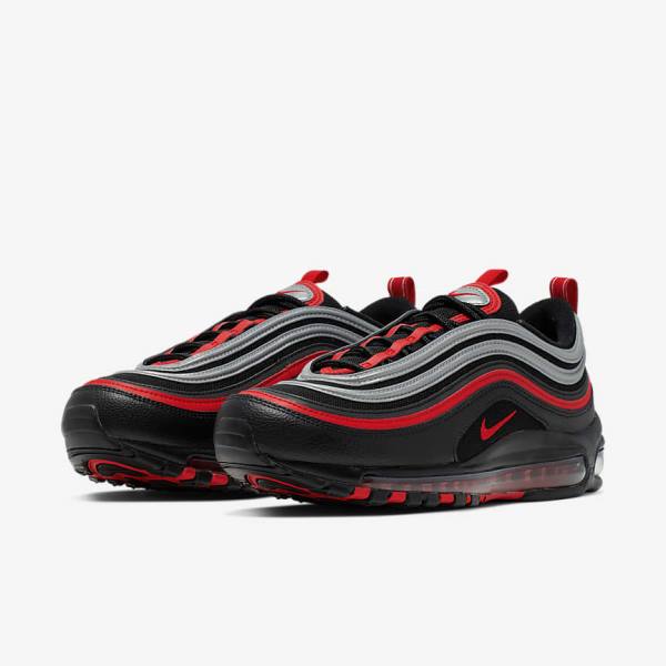 Nike Air Max 97 Men's Sneakers Black / Metal Silver / Red | NK639TVE