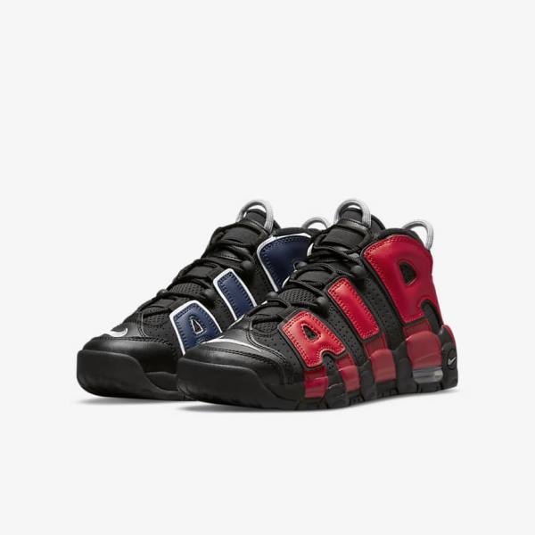 Nike Air More Uptempo Older Kids' Sneakers Black / Navy / White / Red | NK289KTA