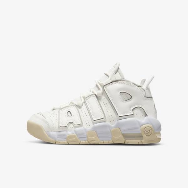 Nike Air More Uptempo Older Kids\' Sneakers White / Brown / Light | NK310RVJ