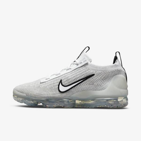 Nike Air VaporMax 2021 FK Men\'s Sneakers White / Black / Metal Silver | NK792DRZ