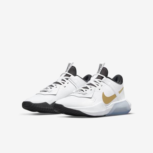 Nike Air Zoom Crossover Older Kids' Basketball Shoes White / Black / Metal Gold | NK651BUA