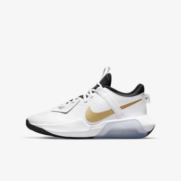 Nike Air Zoom Crossover Older Kids\' Basketball Shoes White / Black / Metal Gold | NK651BUA