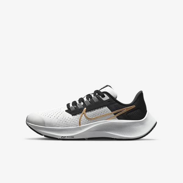 Nike Air Zoom Pegasus 38 Older Road Kids\' Running Shoes Light Grey / Metal Gold | NK516RGW