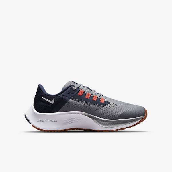 Nike Air Zoom Pegasus 38 Older Road Kids' Running Shoes Grey / Navy / Orange / White | NK792BUD