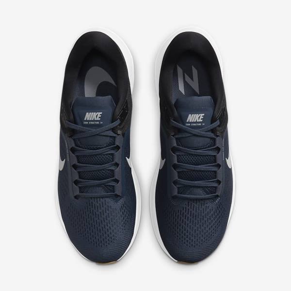 Nike Air Zoom Structure 24 Road Men's Running Shoes Blue / Black / Dark Obsidian / Grey | NK652VKR