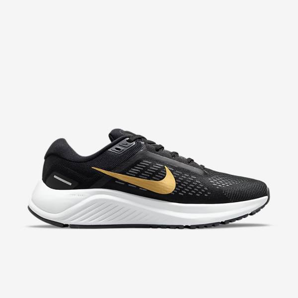 Nike Air Zoom Structure 24 Road Women's Running Shoes Black / Dark Grey / Metal Gold | NK084BPX