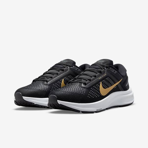 Nike Air Zoom Structure 24 Road Women's Running Shoes Black / Dark Grey / Metal Gold | NK084BPX