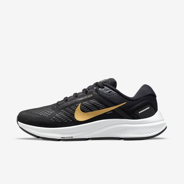 Nike Air Zoom Structure 24 Road Women\'s Running Shoes Black / Dark Grey / Metal Gold | NK084BPX