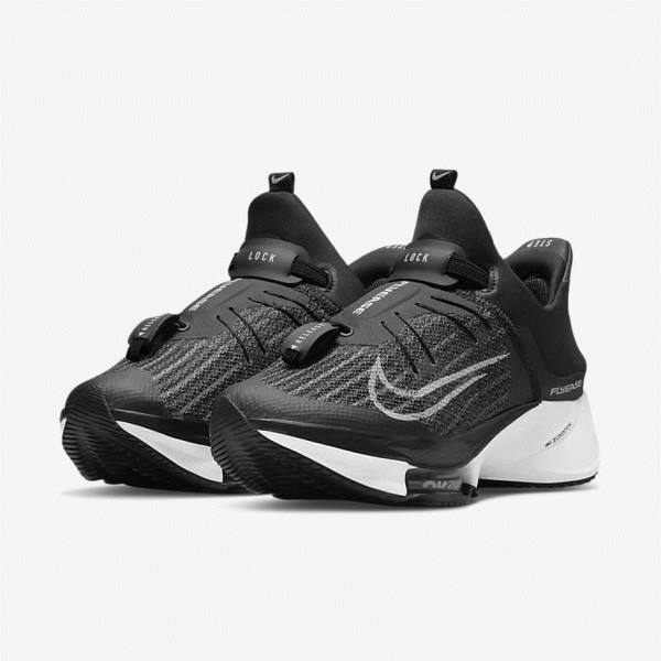 Nike Air Zoom Tempo NEXT% FlyEase Easy On-Off Road Women's Running Shoes Black / White | NK412GMT