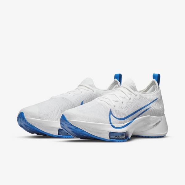 Nike Air Zoom Tempo NEXT% Road Men's Running Shoes White / Platinum / Black / Blue | NK843JNF