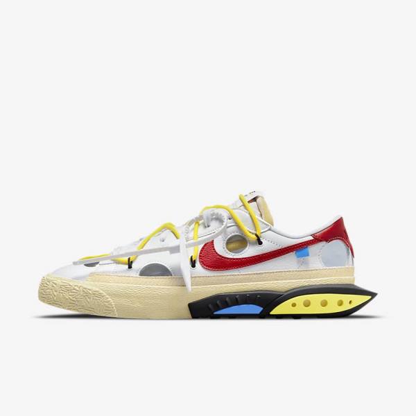 Nike Blazer Low 77 x Off-White™ Men\'s Sneakers White / Yellow / Khaki / Red | NK086PEW