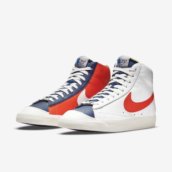 Nike Blazer Mid 77 EMB Men's Sneakers White / Blue / Orange | NK632MHX