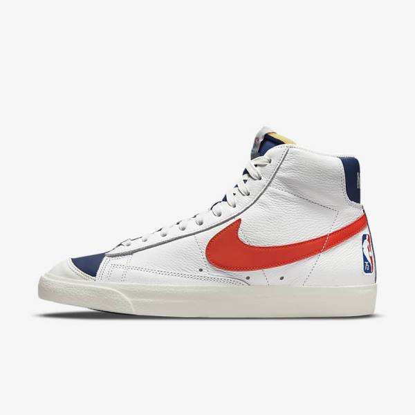 Nike Blazer Mid 77 EMB Men\'s Sneakers White / Blue / Orange | NK632MHX