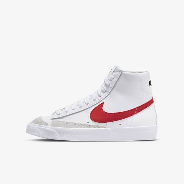 Nike Blazer Mid 77 Older Kids\' Basketball Shoes White / Blue / Black / Red | NK293SKJ