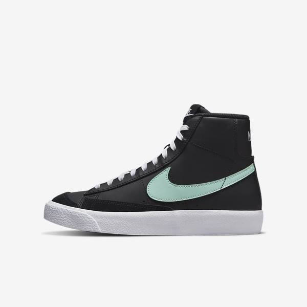 Nike Blazer Mid 77 Older Kids\' Sneakers Black / White / Mint | NK097VLD